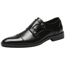 ANUFER Gentleman Schlau Zehenkappe Formell Doppelschnalle Mönch-Kleid-Schuhe Schwarz Kunstleder SN070533 EU47 von ANUFER