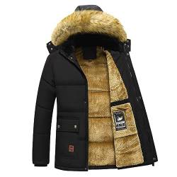 ANUFER Herren Thermisch Winter Parka Jacke Dickes Flauschfutter Baumwolle Gepolstert Mantel mit Abnehmbarer Pelzkapuze SD5A0831 Schwarz L von ANUFER