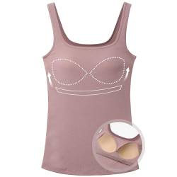 ANYFITTING Tanktop mit Integriertem BH U-Ausschnitt BH Hemd Damen mit Cups Ärmellose Basic Unterhemd für Frauen Wide Strap Camisole für Workout Schlafen Reisen Blassrosa XL von ANYFITTING