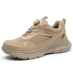 AOACOEBN Arbeitsschuhe Herren Sicherheitsschuhe Damen Stahlkappenschuhe Sportlich Atmungsaktiv Schutzschuhe rutschfest Sneaker mit Stahlkappe, Braun, 42 EU von AOACOEBN