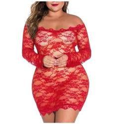 AOCRD Plus Size Babydoll Dessous sexy Chemise für Damen Florale Spitze schulterfrei durchsichtiger Bodysuit Nachthemd Nachtkleid für Damen von AOCRD