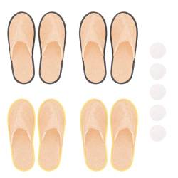 Tragbare Rutschfeste Einweg Hausschuhe, Einweg Hausschuhe Leinen, 4 Paare Frottee Slipper Gästeund und 5pcs Komprimierte, Frottierslipper Hotelslipper für Damen Herren Reise Nutzung(Creme Farben) von AOMiGT