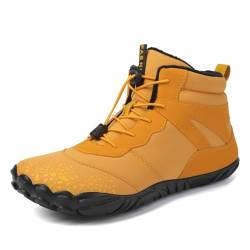 AONEGOLD Barfußschuhe Winter Herren Damen Wasserdicht Traillaufschuhe Warm Gefüttert Winterschuhe Unisex Outdoor rutschfeste Winterstiefel(Gelb,Größe 45) von AONEGOLD