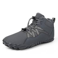 AONEGOLD Barfußschuhe Winter Herren Damen Wasserdicht Traillaufschuhe Warm Gefüttert Winterschuhe Unisex Outdoor rutschfeste Winterstiefel(Grau,Größe 43) von AONEGOLD