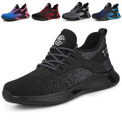 AONETIGER Sicherheitsschuhe Herren Damen Leicht Arbeitsschuhe Stahlkappe Sportlich Schutzschuhe Atmungsaktiv rutschfest Schuhe Sneaker(Größe 47,Schwarz) von AONETIGER