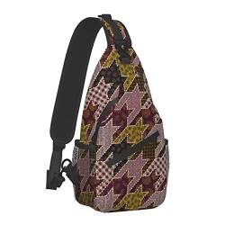 Modischer Sling-Rucksack für Jungen Herren Grün Blau Gelb Hahnentrittmuster im Patchwork-Stil Crossbody-Schultertasche Anti-Diebstahl-Sporttasche mit verstellbarem Riemen zum Wandern Radfahren von AOOEDM