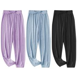 AOOPOO 3er Pack Mädchen Sommerhose Leichte Atmungsaktiv Lange Hosen Gr. 92/98/104/110/116/122/134 Baby Kinder Eisseide Sommer Dünn Pumphose Haremshose Jogginghose Lässige Elastische Hose von AOOPOO