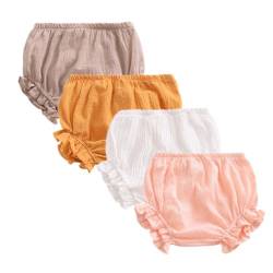 AOOPOO 4er Pack Baby Mädchen Baumwolle Leinen Unterwäsche Unterhosen Rüsche Hose Sommer Bloomer Shorts Baby Höschen Windelhöschen Kleinkinder Pumphose Schlüpfer Slip mit Rüschen von AOOPOO