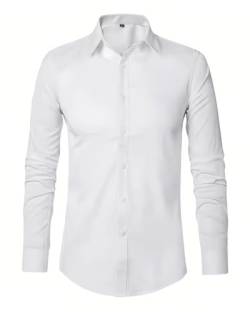 AORHOFJ 1 weißes Hemd, Herren Business Hemd, Stretch Casual Hemd, schlichtes Langarm-Anzughemd, bügelfreies Regular Fit Hochzeitshemd (L) von AORHOFJ