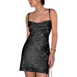 AOWVUTS Damen Sexy Kleid Partykleid Wickelkleid Glitzer Minikleider Bodycon Ohne Ärmel Minikleid Spaghettiträger Rückenfreies Neckholder Kleid Elegant Kurz Eng Kleid Club Cocktailkleid von AOWVUTS