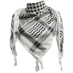 AOpghY Palästina -Schal, 51 x 51 Zoll atmungsaktives Polyester Palästinensischer Keffiyeh Schal, schwarzer weißer Shemagh Schal mit Quasten, arabischer Kopfschal für Männer Frauen Männerhut von AOpghY