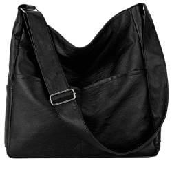 Leder -Tasche für Frauen, Schwarze Handtasche Arbeitstasche Reißverschluss weiche Einkaufstasche Geldbeutel Casual Handtasche Crossbody Tasche mit verstellbaren Schultergurt Schwarze Frauenbeutel von AOpghY