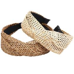 Strohstadbänder für Frauen 2pcs Kaffee und Beige breite Stirnbänder geflochtene Boho -Stirnbänder Easy passendes Stirnband für tägliche Verschleiß, Strand, Reisebehaarstylingzubehör von AOpghY