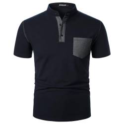 APAELEA Henley Shirt Herren Sommer Kurzarm Baumwolle Casual Hemd Polos Navy blau XL von APAELEA