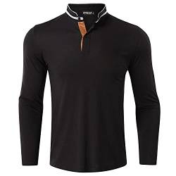 APAELEA Herren Langarm Poloshirt Classic Henley Stehkragen Golf T-Shirt,Schwarz,XXL von APAELEA