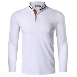 APAELEA Herren Langarm Poloshirt Classic Henley Stehkragen Golf T-Shirt,Weiß,M von APAELEA