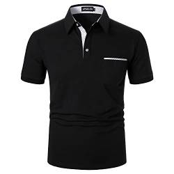 APAELEA Herren Poloshirt Kurzarm Baumwolle Streifen T Shirt Casual Polohemd für Männer,Schwarz,XXL von APAELEA