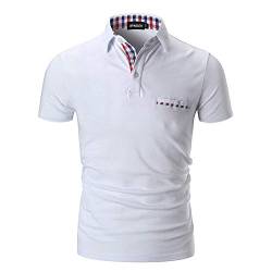 APAELEA Poloshirt Herren Kurzarm Einfarbig Freizeit Plaid Spleißen Golf T-Shirt,Weiß,XXL von APAELEA