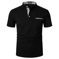 APAELEA Poloshirts Herren Kurzarm Perris Collar Golf Tops mit Brusttasche,Schwarz,XXL von APAELEA