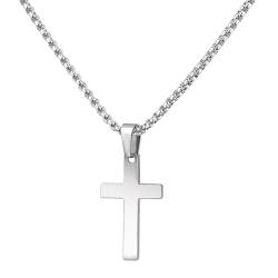 APMGONT Kreuzkette für Herren Damen, Edelstahl Kreuz Kette Silber Kreuz Anhänger Halskette Kreuz Box Kette Halskette für Männer Frauen, Länge 46-66cm (Silber-2.5 * 1.5cm, 46) von APMGONT