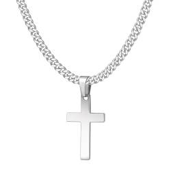 APMGONT Kreuzkette für Herren Damen, Kreuz Anhänger Halskette Panzerkette Halskette Edelstahl Kreuz Kette Silber Kreuz für Männer Frauen, Länge 46-66cm (Silber-3 * 1.8cm, 61) von APMGONT