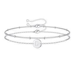 APMGONT Layered Damen Silber Initial Armband, Edelstahl Mehrlagige Charm Armband mit Gravur Buchstaben, Personalisierte A-Z Buchstaben Armband Geschenk für Frauen Mädchen (D) von APMGONT