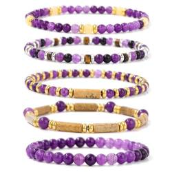 APMGONT Stapelbares Stretch Perlenarmband Set, Gestapeltes Perlenarmband für Frauen, Bohemian Armband Festival Schmuck Geschenke für Frauen Mädchen Damen (Purple) von APMGONT