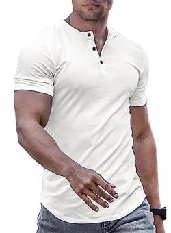 APOONABA Herren T-Shirts Kurzarm Poloshirts Henley Shirts Sports Tennis Golf Basic T-Shirt Einfarbig Sommer Polo Shirts Weiß 2XL von APOONABA