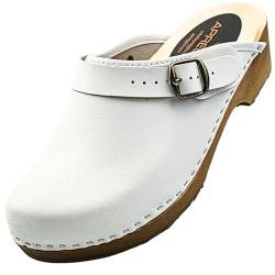 APREGGIO Clogs Damen Holz 38 Größe Weiß – Bequeme Damen Clogs Holz – Holz Hausschuhe Damen – Solid Schuhe Damen – Praktisch Gartenclogs Damen - Holzschuhe von APREGGIO