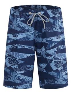 APTRO Herren Badehose Lang Badeshorts Schnelltrocknend Boardshorts Freizeit Short Geometrisch Blätter Blau MK3305 3XL von APTRO