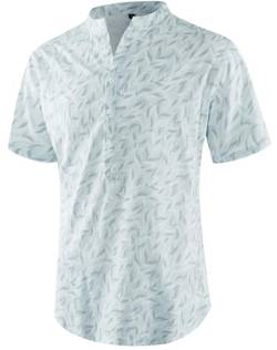 APTRO Leinenhemd Herren Kurzarm Hemd Hawaii Henley Sommerhemd Baumwolle vertikal gestreiftes Hemd Kleine Blätter XXL von APTRO