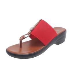 AQ899 Lässige Casual Einzigartige Sommer Damen Business Schuhe Schwarz Toe Hausschuhe Hohl Casual Hausschuhe Slope Bottom Schuhe Retro Sandalen (Red, 42) von AQ899