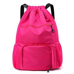 AQQWWER Damen Sporttasche Frauen Sporttaschen für Männer Fitness große Kordelzug Gepäck Reise große Schuh Schultertasche wasserdicht weibliche Rucksack Gym Yoga (Color : Rose, Size : S) von AQQWWER