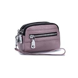 AQQWWER Geldbörsen für Damen Frauen Handtasche Echtes Leder Kredit Multi-Kartenhalter Doppel Reißverschluss Münze Geldbörse Lippenstift Kupplung Geld Tasche (Color : Purple) von AQQWWER