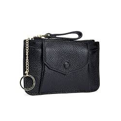 AQQWWER Geldbörsen für Damen Kleine Münze Geldbörse Reißverschluss Frauen Münzbörse Mini Damenleder der Brieftaschen Keychain (Color : Black) von AQQWWER