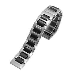 AQXYWQOL Kompatibel mit Frauen Mann Keramik Armband Edelstahl Kombination Armband 12 14 15 16 18 20 22mm Strap Mode Uhr Armbanduhr Band(Black silver,15mm) von AQXYWQOL