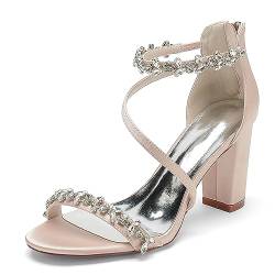 ARPINO Blockabsatz Brautschuhe Damen Offener Zeh Strass Knöchelriemen Hochzeit Kleid Abendschuhe Mit Reißverschluss,Champagne,38 EU von ARPINO