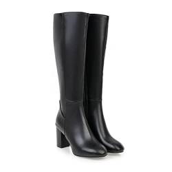 ARPINO Damen Lange Stiefel Hohe Stiefel Block High Heel Oberschenkelhohe Stiefel Herbst Winter Reißverschluss PU Leder Stiefel,Schwarz,39 EU von ARPINO