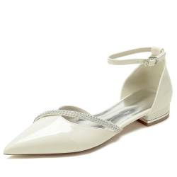 Frauen Sommer Flache Schuhe Strass Spitze Zehe Brautschuhe Niedrige Absatz Hochzeit Ballerinas Mit Schnalle,Elfenbein,36 EU von ARPINO