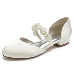 Runde Zehen Hochzeit Schuhe Satin Perle Braut Flache Schuhe für Frauen,Elfenbein,43 EU von ARPINO