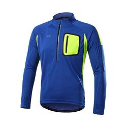 ARSUXEO Herren Fahrradtrikot, Lange Ärmel, Mountainbike-Hemd, 4 Taschen, Radsport-Trikots & -Shirts für Herren 6032 Blau M von ARSUXEO