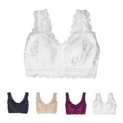 BH mit Reißverschluss Vorne, Damen Blossom Spitze Vorderverschluss Ohne Bügel Sport BH, Push-Up BH für Den Alltag (White,3XL) von ARTEBU