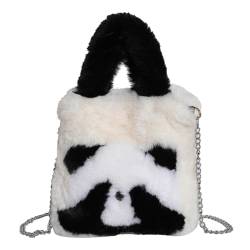 ARVALOLET Damen-Panda-Umhängetasche, pelzig, mit Kettenriemen, flauschige Panda-Umhängetasche, große Kapazität, Plüsch-Panda-Tragetasche, Damen-Außentasche von ARVALOLET