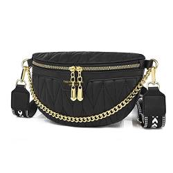 ARVALOLET PU Brusttasche Casual Mode Bauchtasche Vielseitige Frauen Gesteppte Stickerei Thread Kette for Mädchen Straße Reisen, Schwarz von ARVALOLET