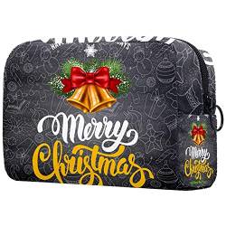 Camping Waschtasche Schminktasche Multifunktionale Kosmetikbeutel Reisen Geschäftsreisen praktischer Makeup Beutel Reißverschluss Kosmetik Make Up Bag Weihnachtselemente Glocke mit schwarzem Hintergrund von ASDFAS