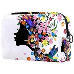 Große Reise-Make-up-Tasche für Frauen Schwarze Make-up-Tasche für Frauen Reise-Kosmetiktasche Make-up-Koffer Geschenke für Frauen Reise-Kulturbeutel für Frauen Rosa buntes küssendes Mädchen Blumen Vögel Schmetterlinge von ASDFAS