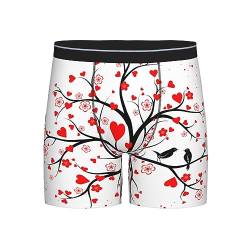 ASEELO Herren Boxershorts Bunte Abstrakte Malerei Lange Bein Boxershorts Bequeme Stretch Männer Unterwäsche Trunks, Roter Baum mit Liebesherzen, M von ASEELO