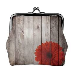 Münzgeldbörse Geldbörse Münzbeutel Schöne Frühstück Leder Aufbewahrungstasche Reißverschluss Geld Geldbörsen Tasche für Frauen Männer Kinder, Holzbrett Retro Blume rote Dahlie, Coin Purse, Münzbeutel von ASEELO