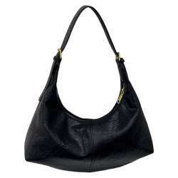 ASIEIT Umhängetasche for Damen mit Reißverschluss, Umhängetasche, PU-Leder, lässige halbmondförmige Schulranzen mit Innentasche, Handtasche for Geschäftsreisen (schwarz) von ASIEIT