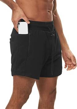 ASKSA Herren Sport Shorts Sommer Kurze Hosen Trainingshose Tmungsaktiv Laufshorts Running Gym Sporthose mit Taschen und Reißverschluss(Schwarz,L) von ASKSA